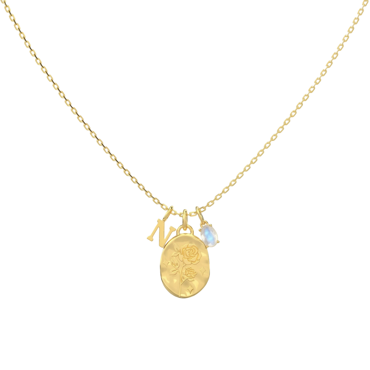 June Rose & Moonstone Initial Necklace SN042
