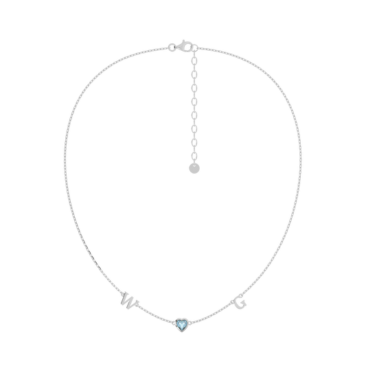 Rhodium March HeartLink Birthstone Necklace SN022BR