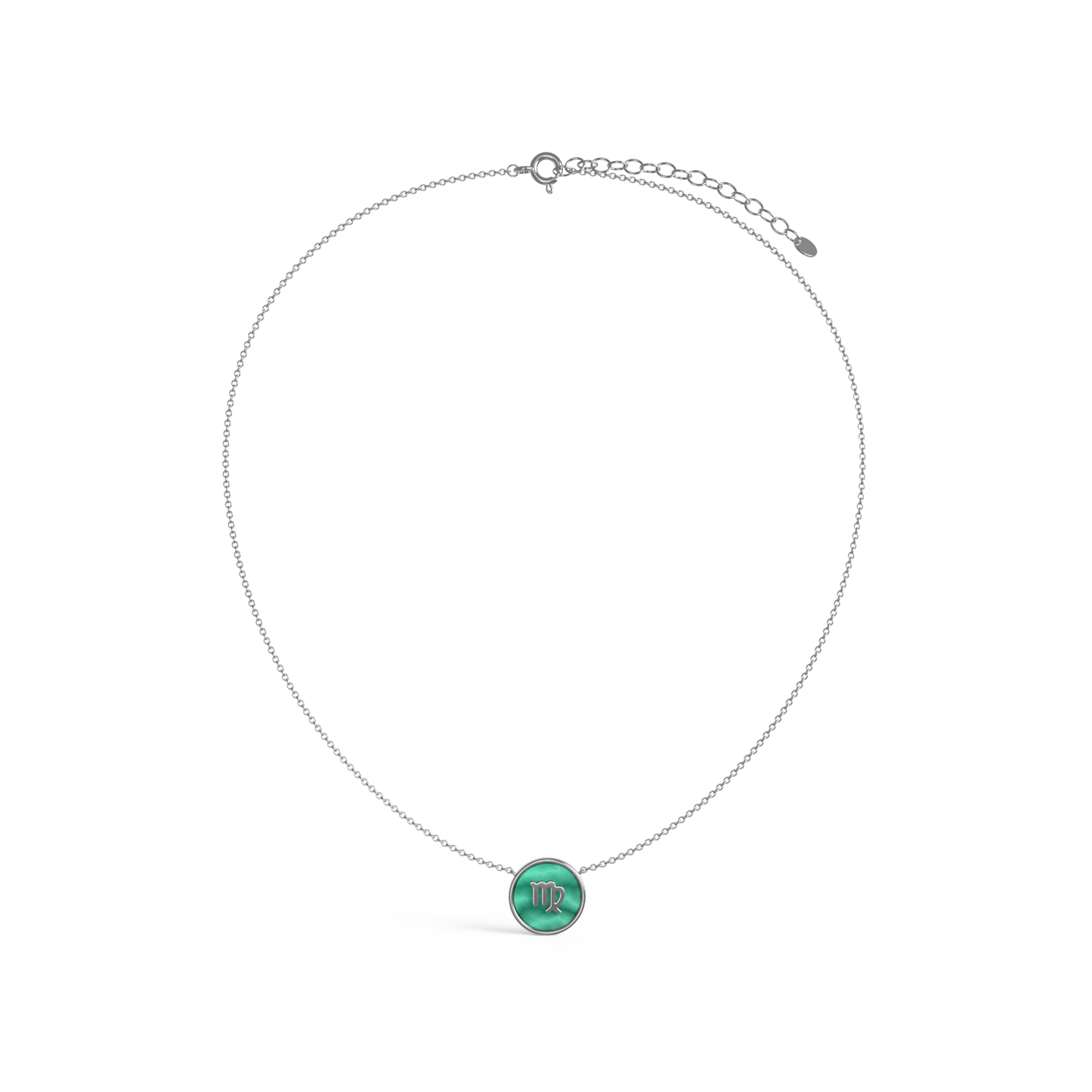 Rhodium Plated Silver Malachite Initial Necklace SS25N002R (Quick Ship)