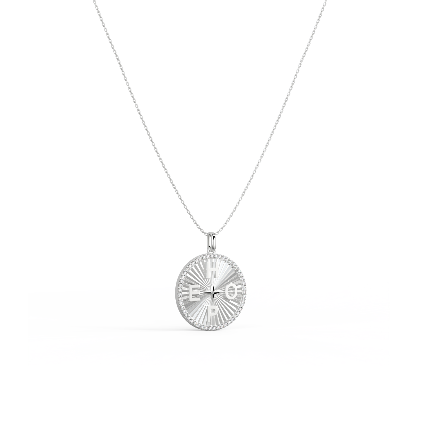 Rhodium Plated Personal Story Medallion Necklace – Lucky Symbol & Engravable（Pleated）AW24N007B