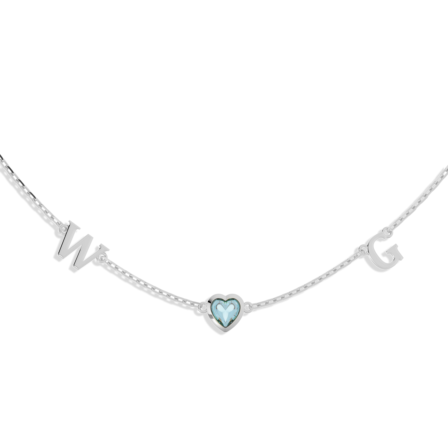 Rhodium March HeartLink Birthstone Necklace SN022BR