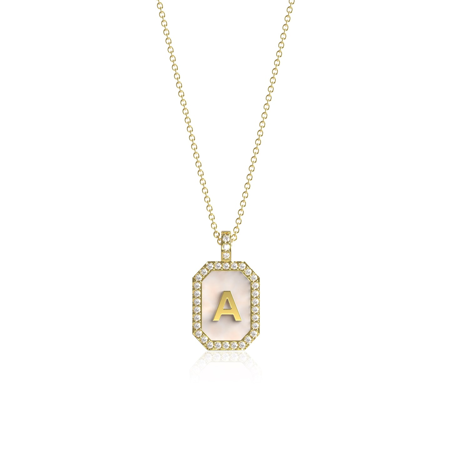 18k Gold Plated Silver Pearl Initial Zodiac & Initial Gemstone Pendant Necklace – Octagon  AW24N004G (Quick Ship)