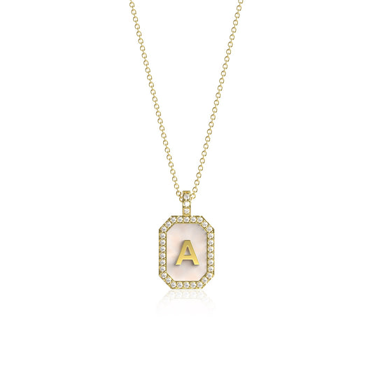 18k Gold Plated Silver Pearl Initial Zodiac & Initial Gemstone Pendant Necklace – Octagon  AW24N004G
