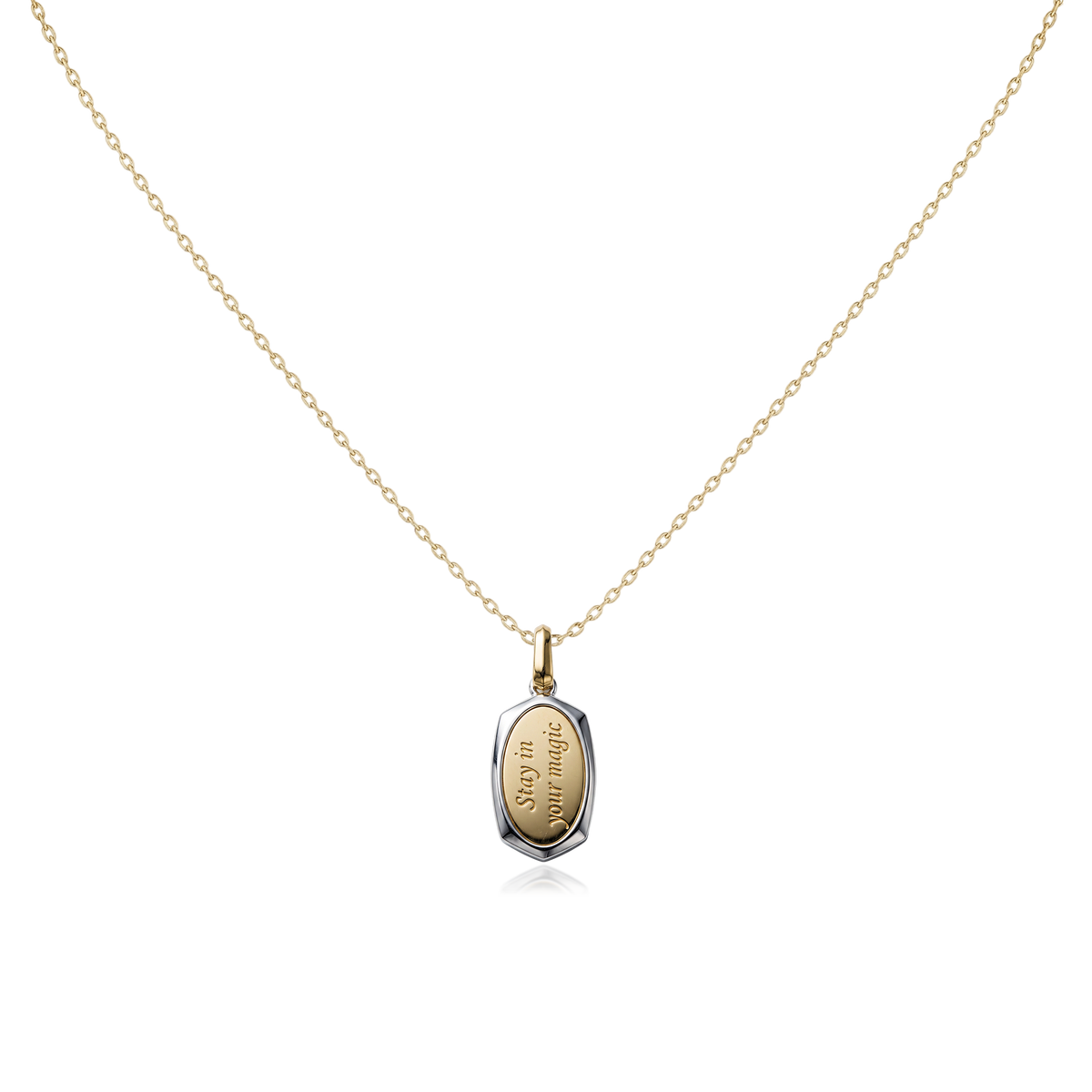 Engraved Charm Necklace in Silver and 10K Gold KN002
