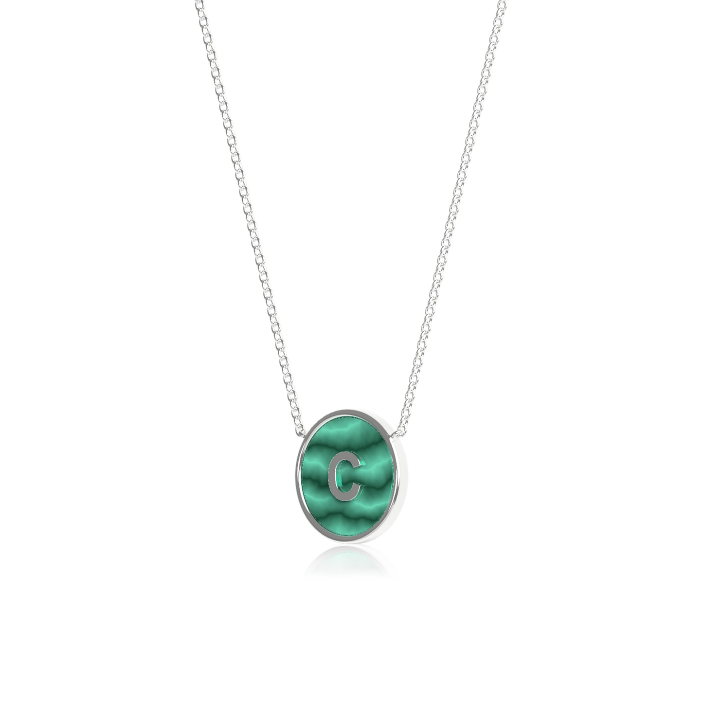 Rhodium Plated Silver Malachite Initial Necklace SS25N002R (Quick Ship)