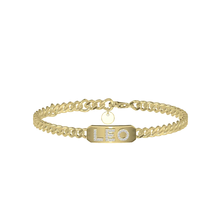 18k Gold Plated Silver Pavé Letter ID Bar Curb Chain Bracelet His & Hers ID  Bar AW24B001G