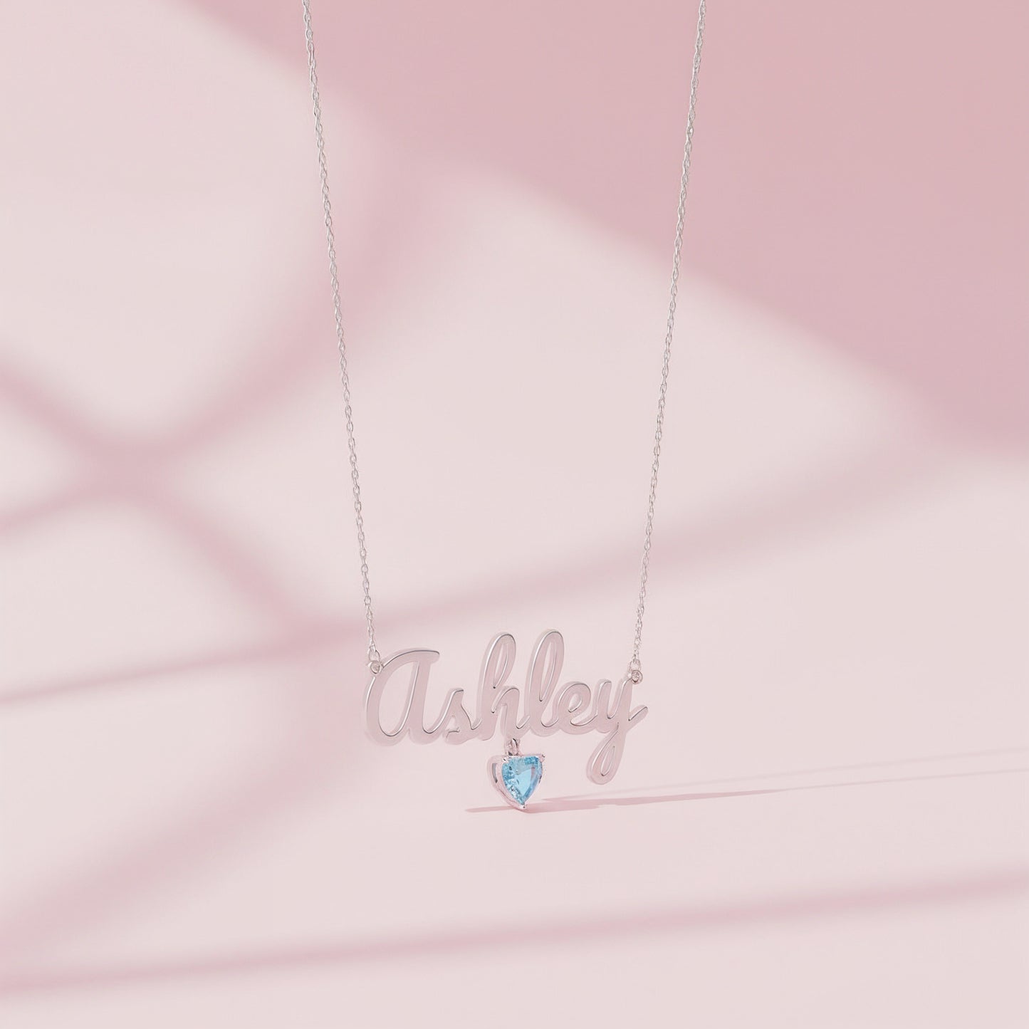 Rhodium Plated Heart Birthstone Name Necklace SN001R