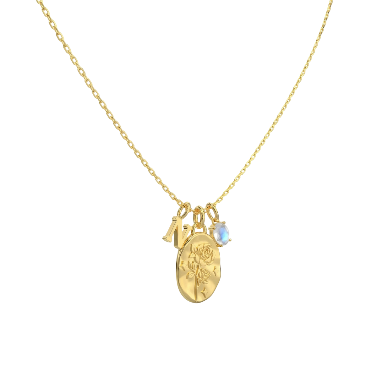 June Rose & Moonstone Initial Necklace SN042