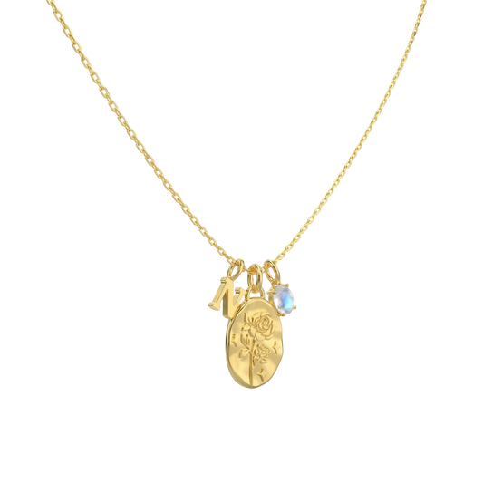 June Rose & Moonstone Initial Necklace SN042