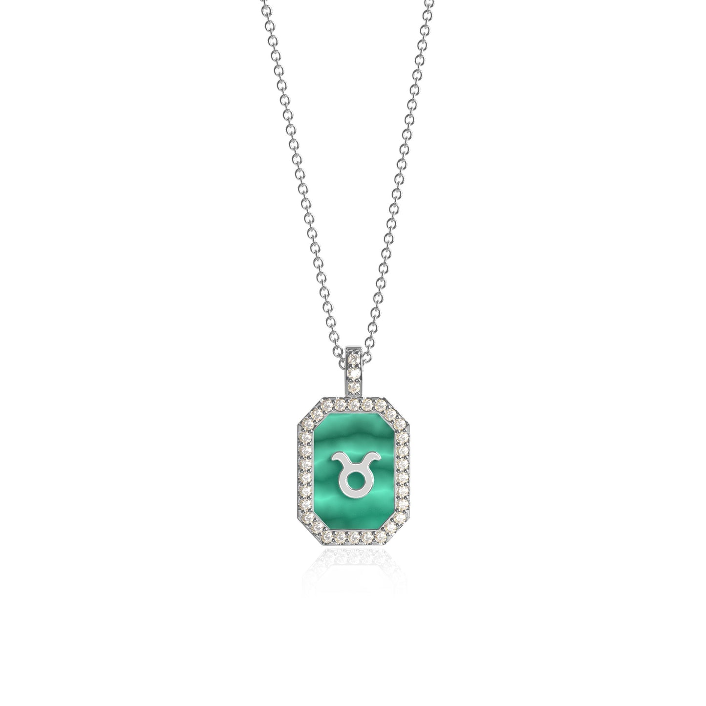 Rhodium Plated Silver Malachite Zodiac & Initial Necklace – Octagon AW24N004R