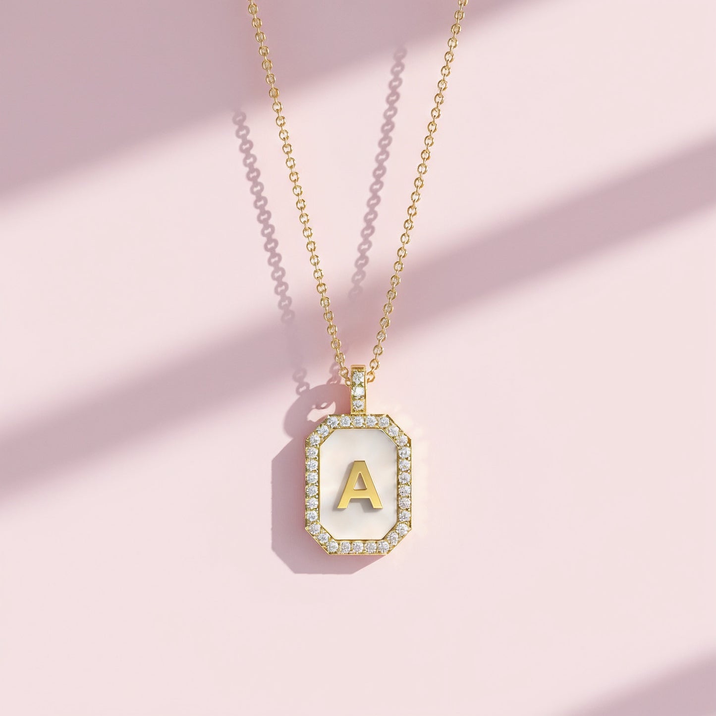 18k Gold Plated Silver Pearl Initial Zodiac & Initial Gemstone Pendant Necklace – Octagon  AW24N004G (Quick Ship)