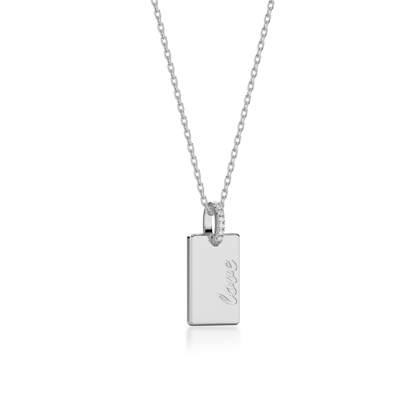Rhodium Plated Silver Rectangle Engravable Necklace SS25N001S (Quick Ship)