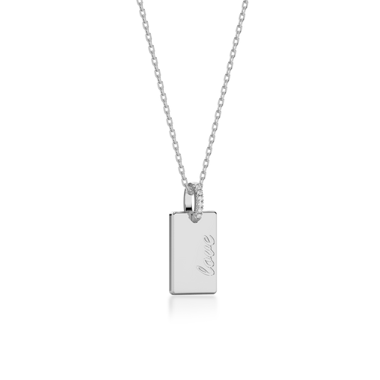 Rhodium Plated Silver Rectangle Engravable Necklace SS25N001S (Quick Ship)