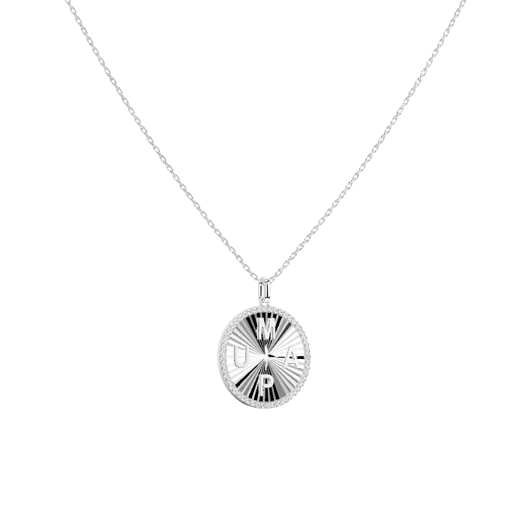 Personal Story Medallion Necklace – Lucky Symbol & Map Engravable Silver AW24N007AMAP