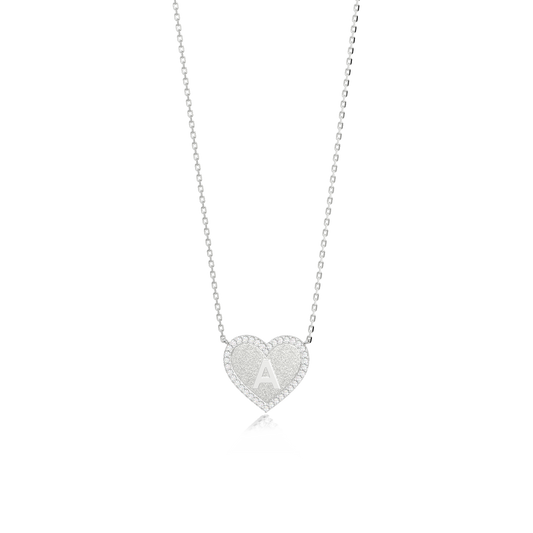 Rhodium Plated Heart Initial Necklace AW24N003R