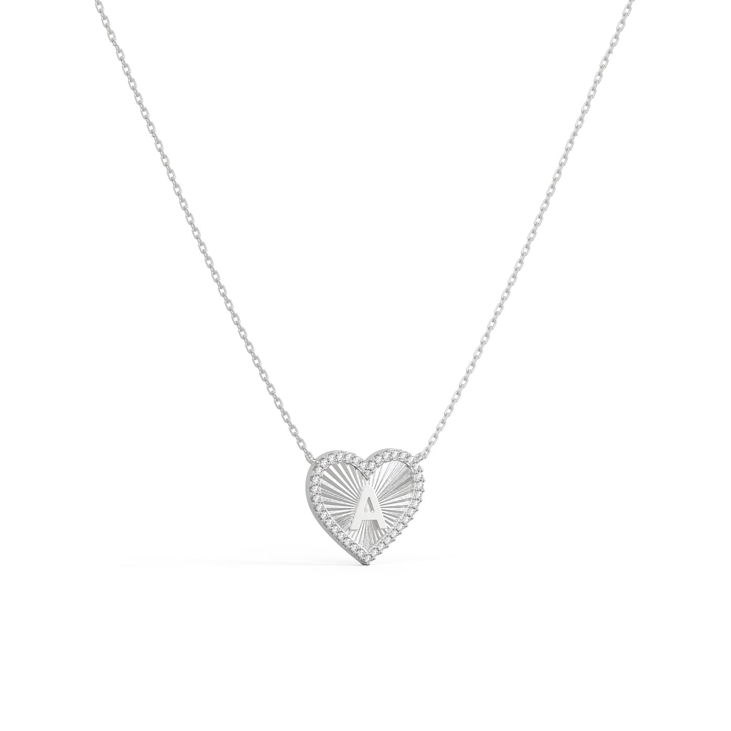 Rhodium Plated Heart Initial Necklace（Pleated）AW24N008B