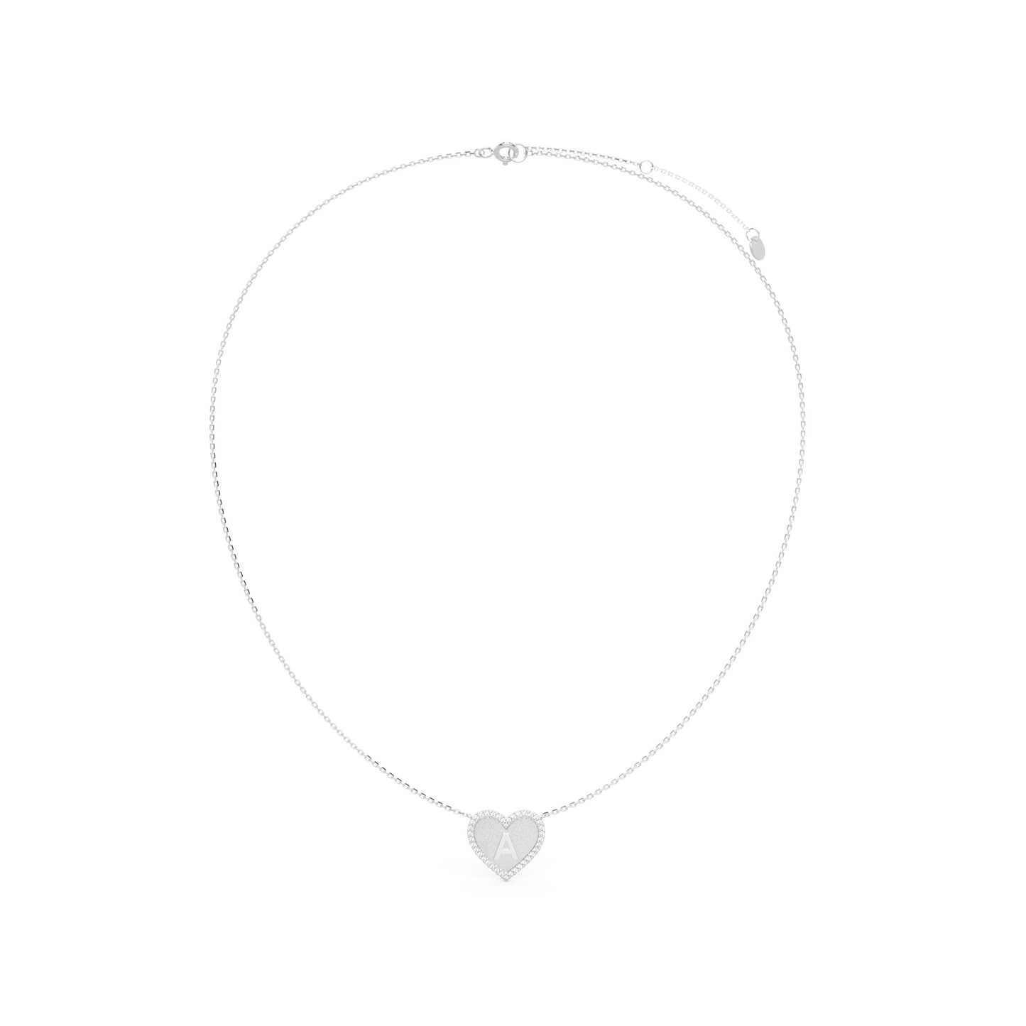 Rhodium Plated Silver Heart Initial Necklace AW24N003R