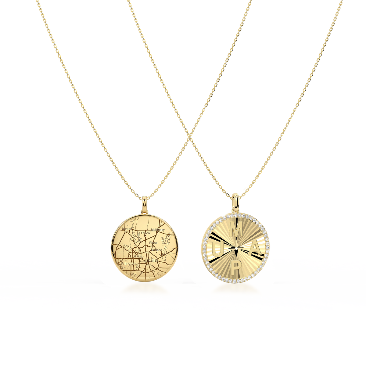 Personal Story Medallion Necklace – Lucky Symbol & Map Engravable Silver AW24N007AMAP