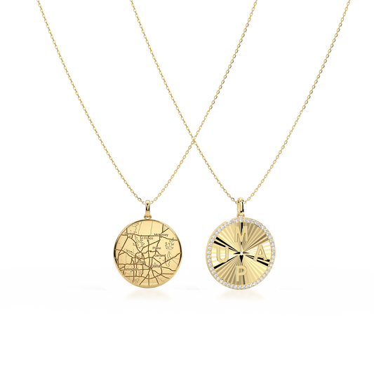 Personal Story Medallion Necklace – Lucky Symbol & Map Engravable Silver AW24N007AMAP