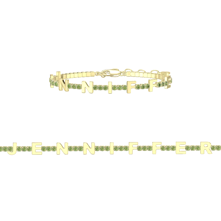 Peridot Birthstone Tennis Bracelet 18K yellow Gold SB001C