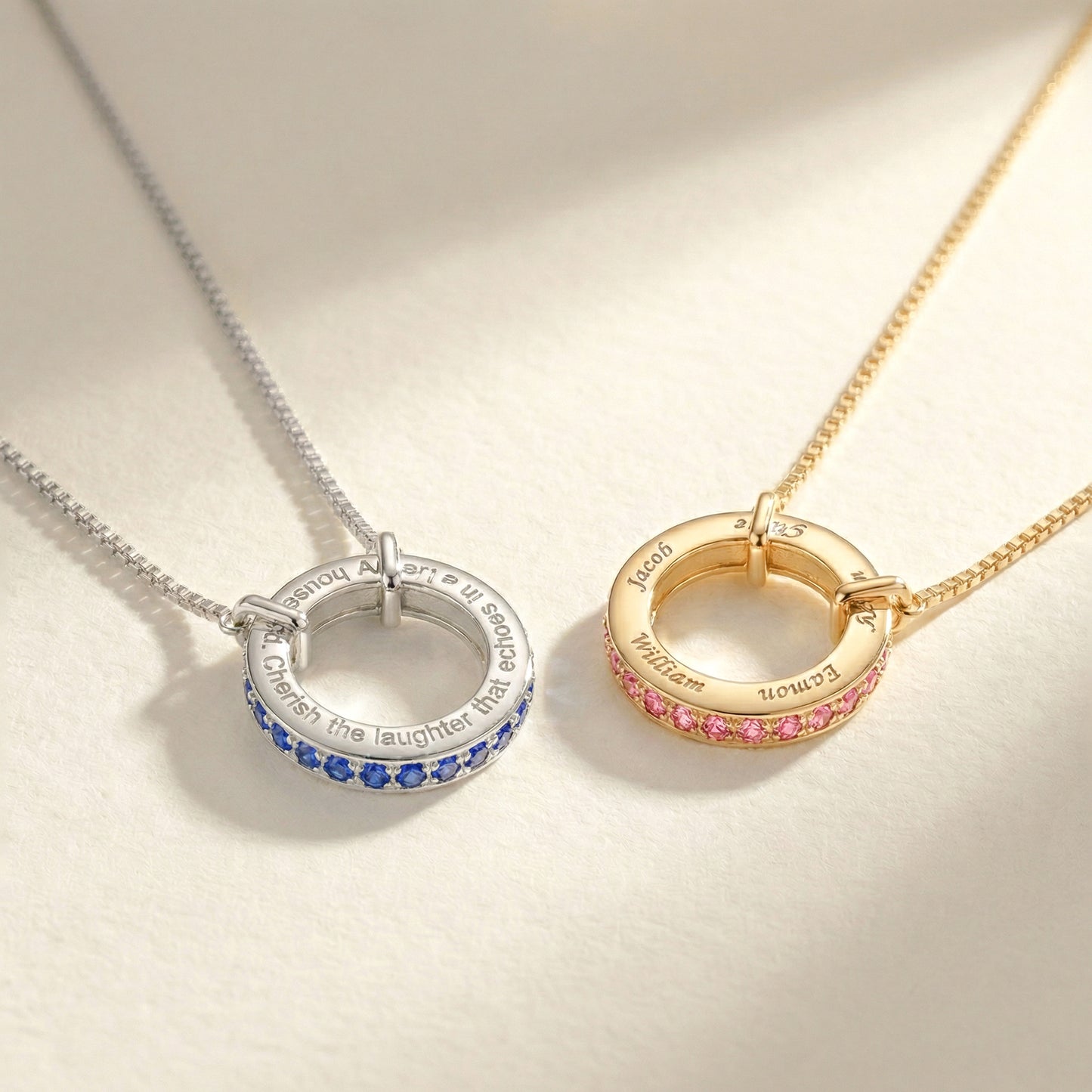 Circle of Love-March Birthstone Family Engraving Necklace SN041CARD (Personalized Note Jewelry)