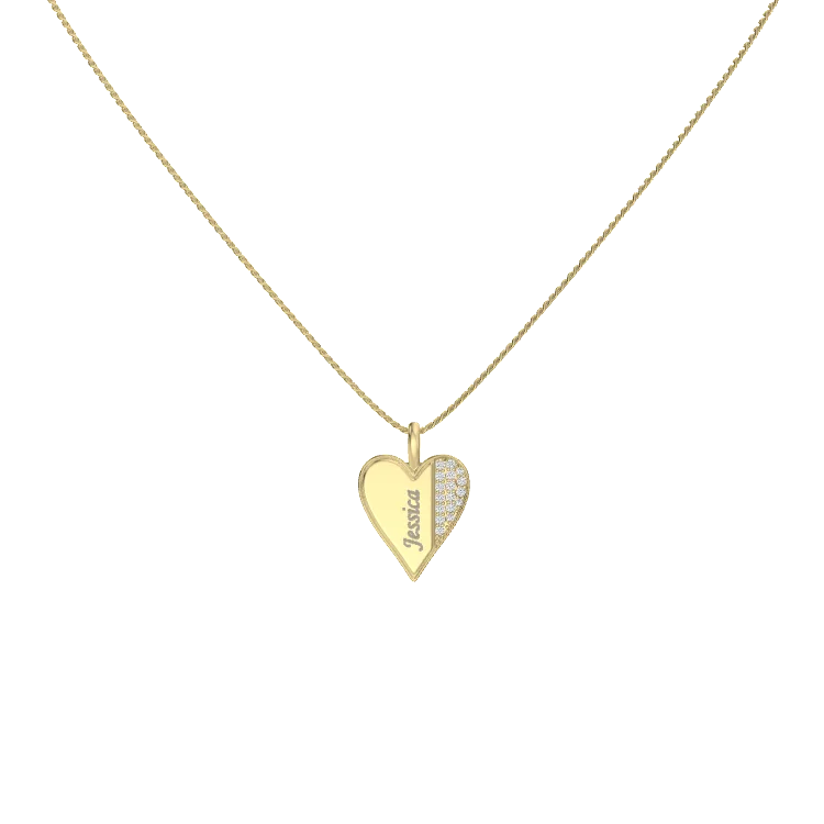 White Gold plated Beaded-Edge Heart Necklace  SN045