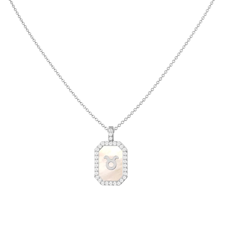 Rhodium Plated Silver Malachite Zodiac & Initial Necklace – Octagon AW24N004R (Quick Ship)