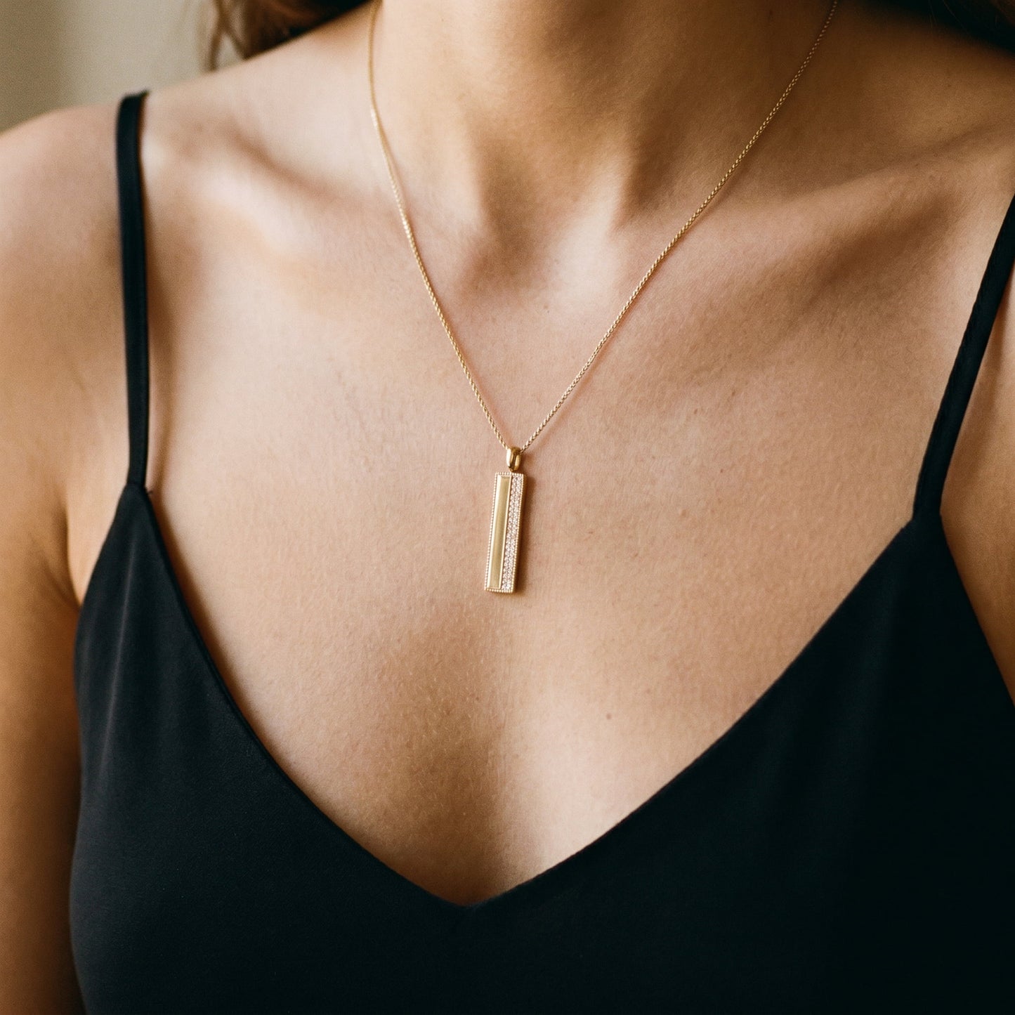 Gold Plated Beaded-Edge Rectangular Necklace SN045BRF (Brass)