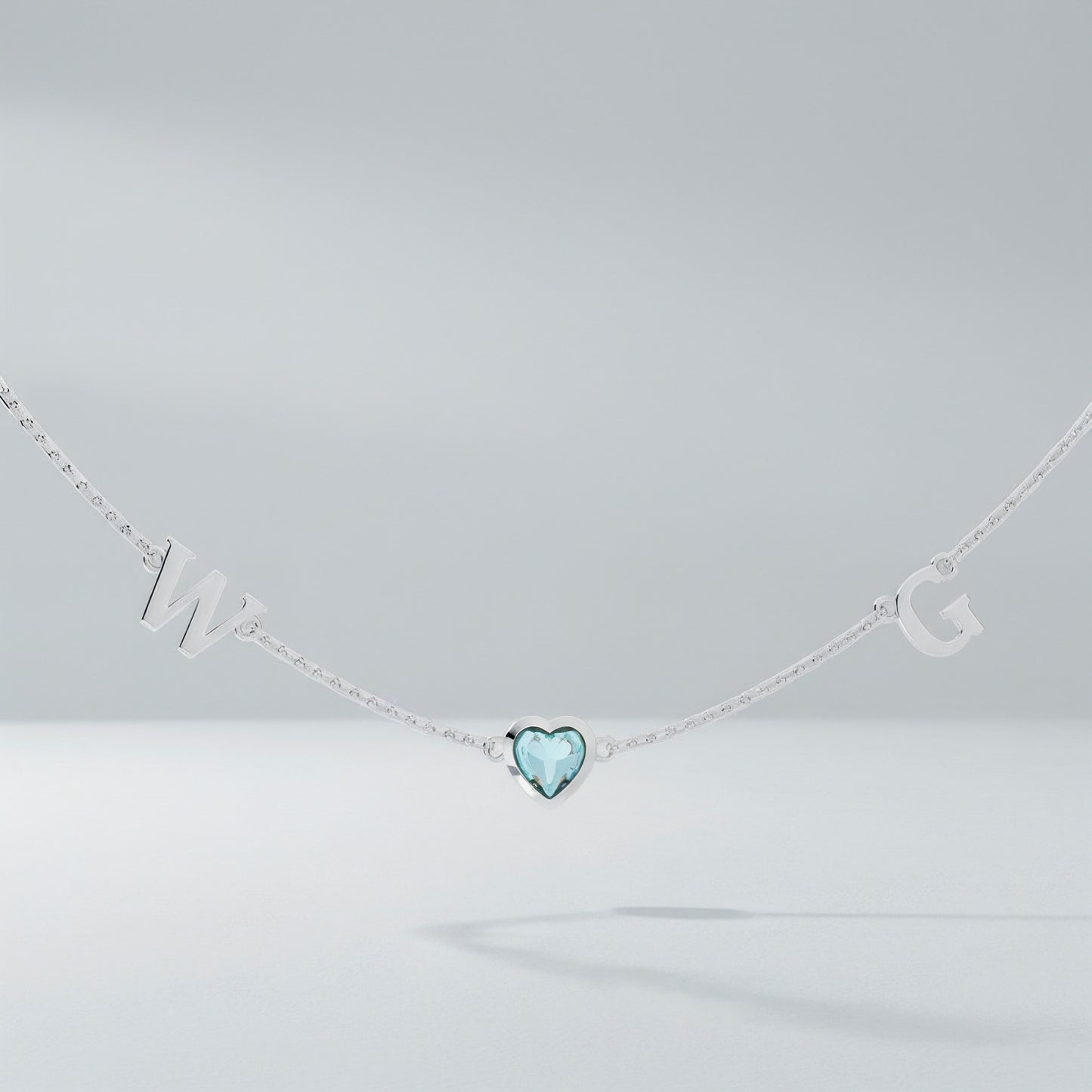 Rhodium March HeartLink Birthstone Necklace SN022BR