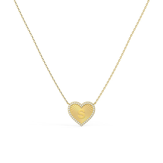 18k Gold Plate Heart Initial Necklace（Pleated）AW24N008A