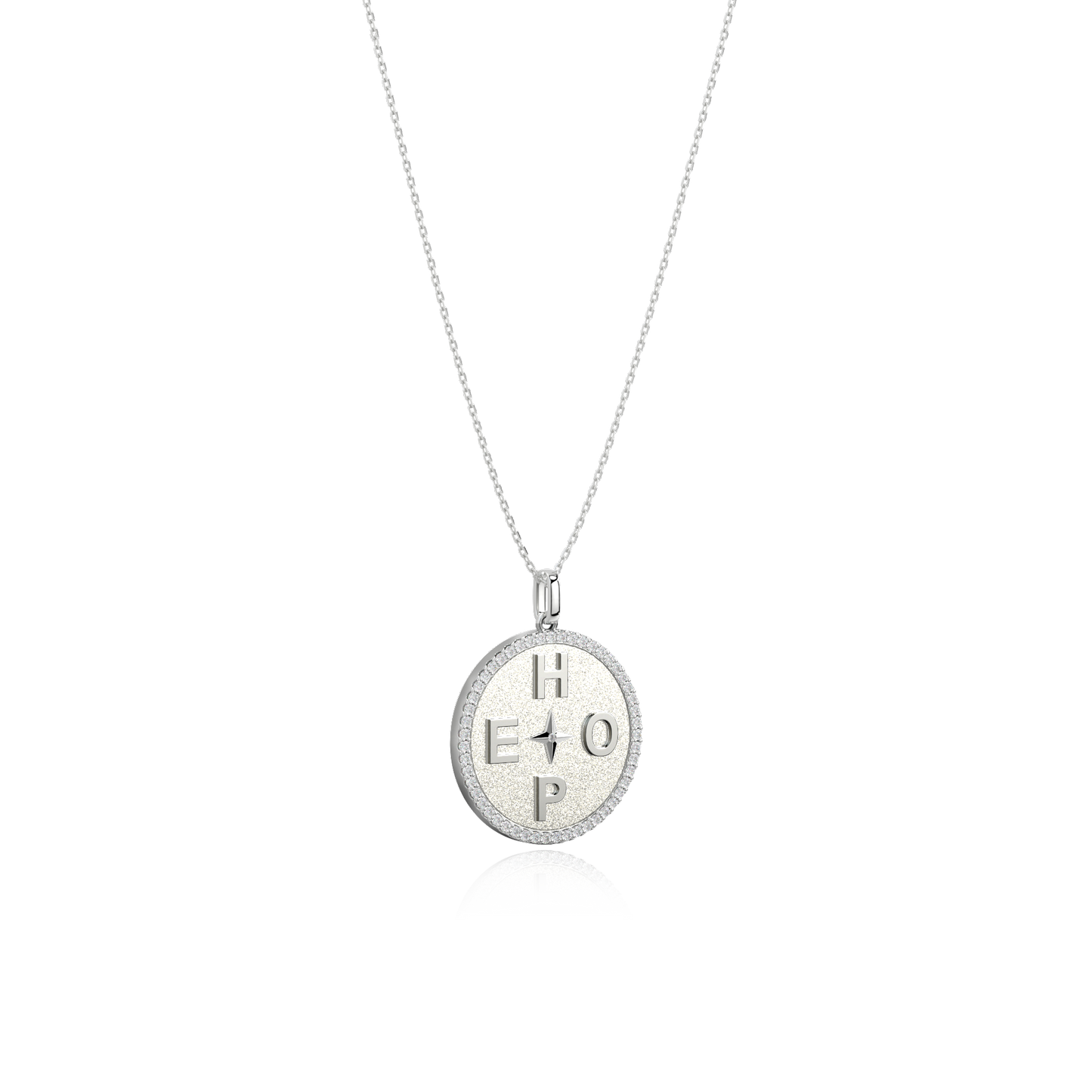 Rhodium Plated Personal Story Medallion Necklace – Lucky Symbol & Engravable AW24N001R