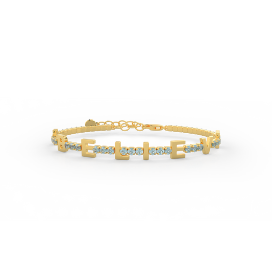 Aquamarine  Birthstone Tennis Bracelet 18K yellow Gold SB001B