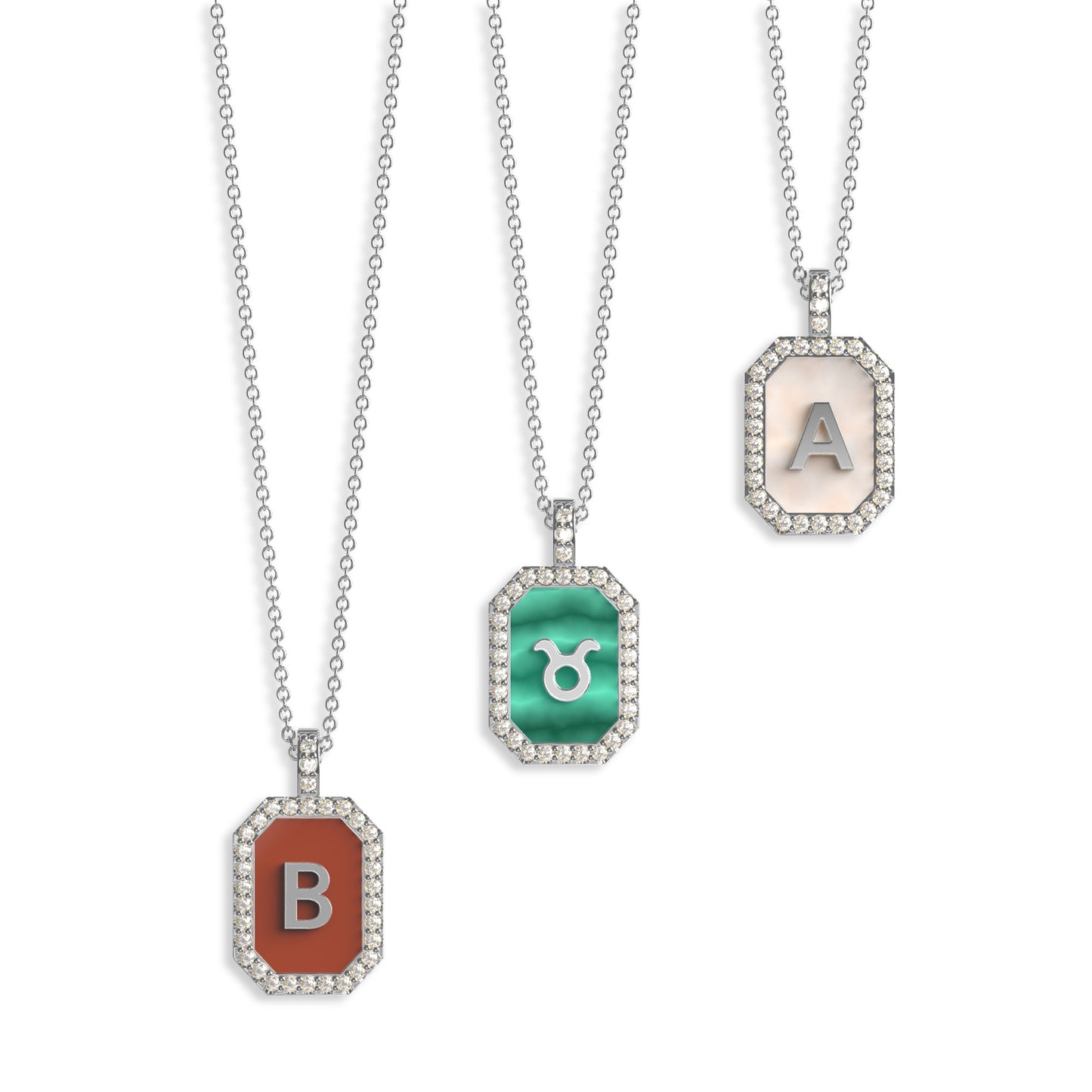18k Gold Plated Silver Pearl Initial Zodiac & Initial Gemstone Pendant Necklace – Octagon  AW24N004G (Quick Ship)