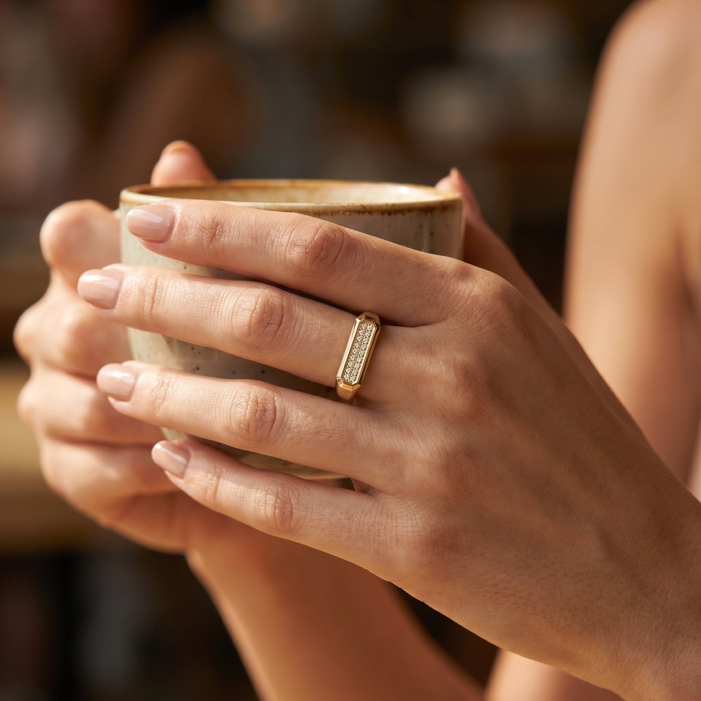 Gold Plated LoveStamp Pave Signet Ring SR011 (Brass)