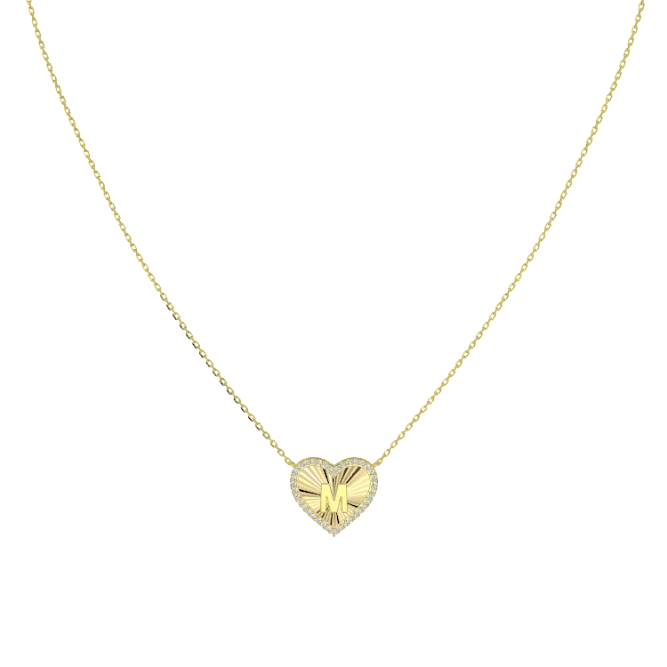 18k Gold Plate Heart Initial Necklace（Pleated）AW24N008A