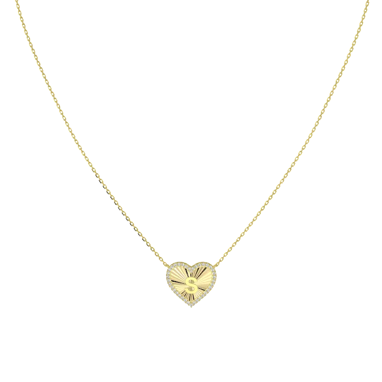 18k Gold Plate Heart Initial Necklace（Pleated）AW24N008A