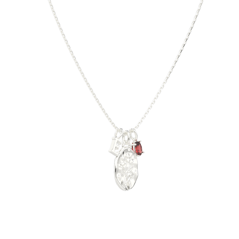 January Carnation & Garnet Initial Necklace SN042