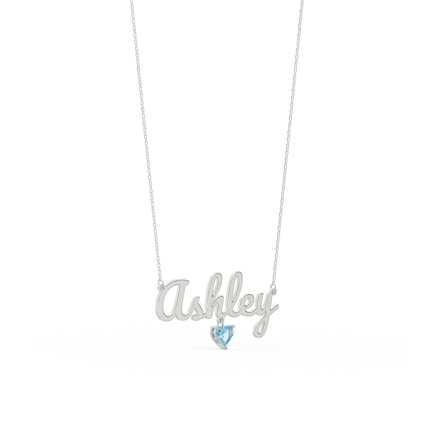 Rhodium Plated Heart Birthstone Name Necklace SN001R