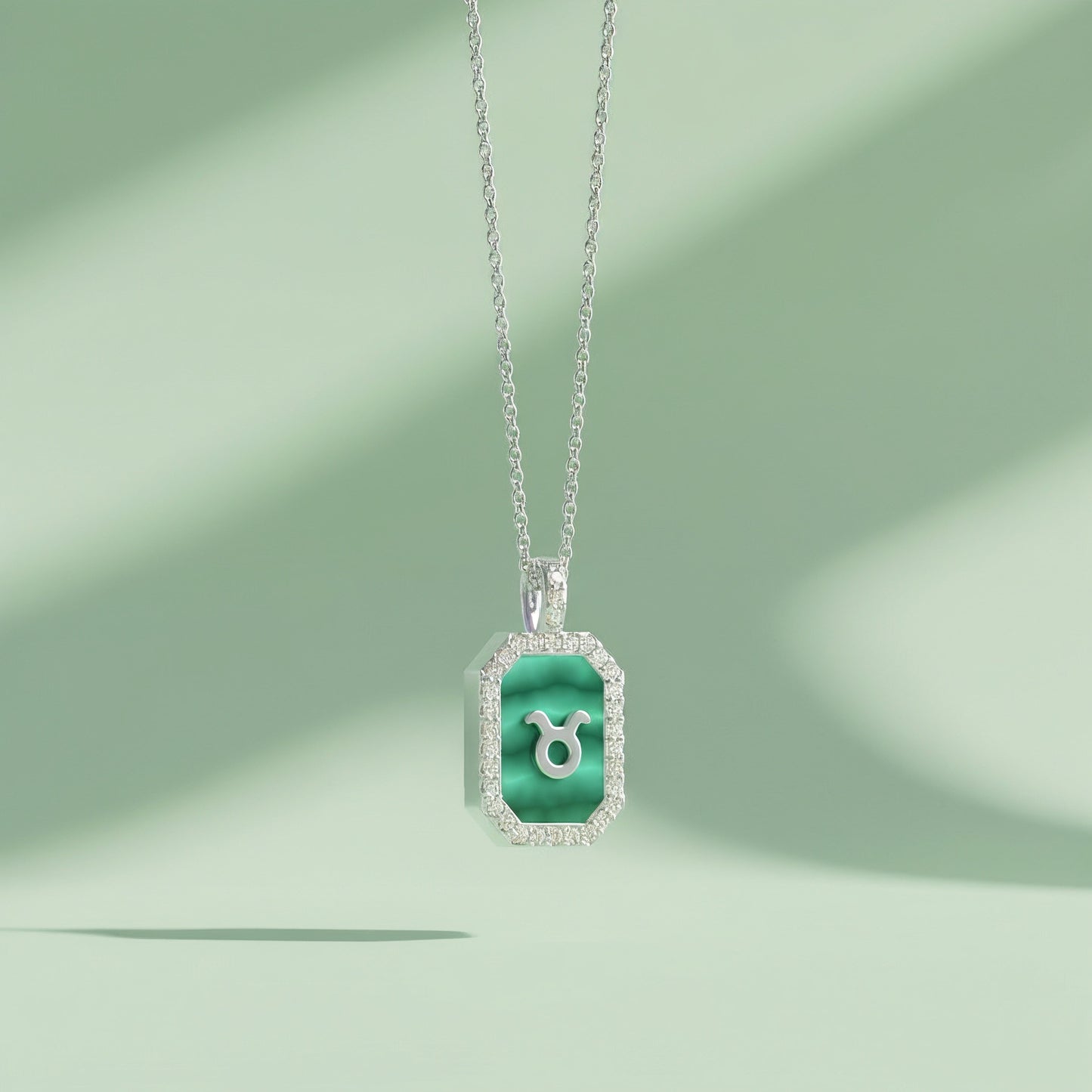 Rhodium Plated Silver Malachite Zodiac & Initial Necklace – Octagon AW24N004R