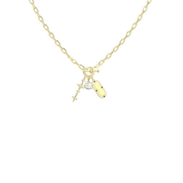 18K Gold Plated 3 Charms Necklace  SN050