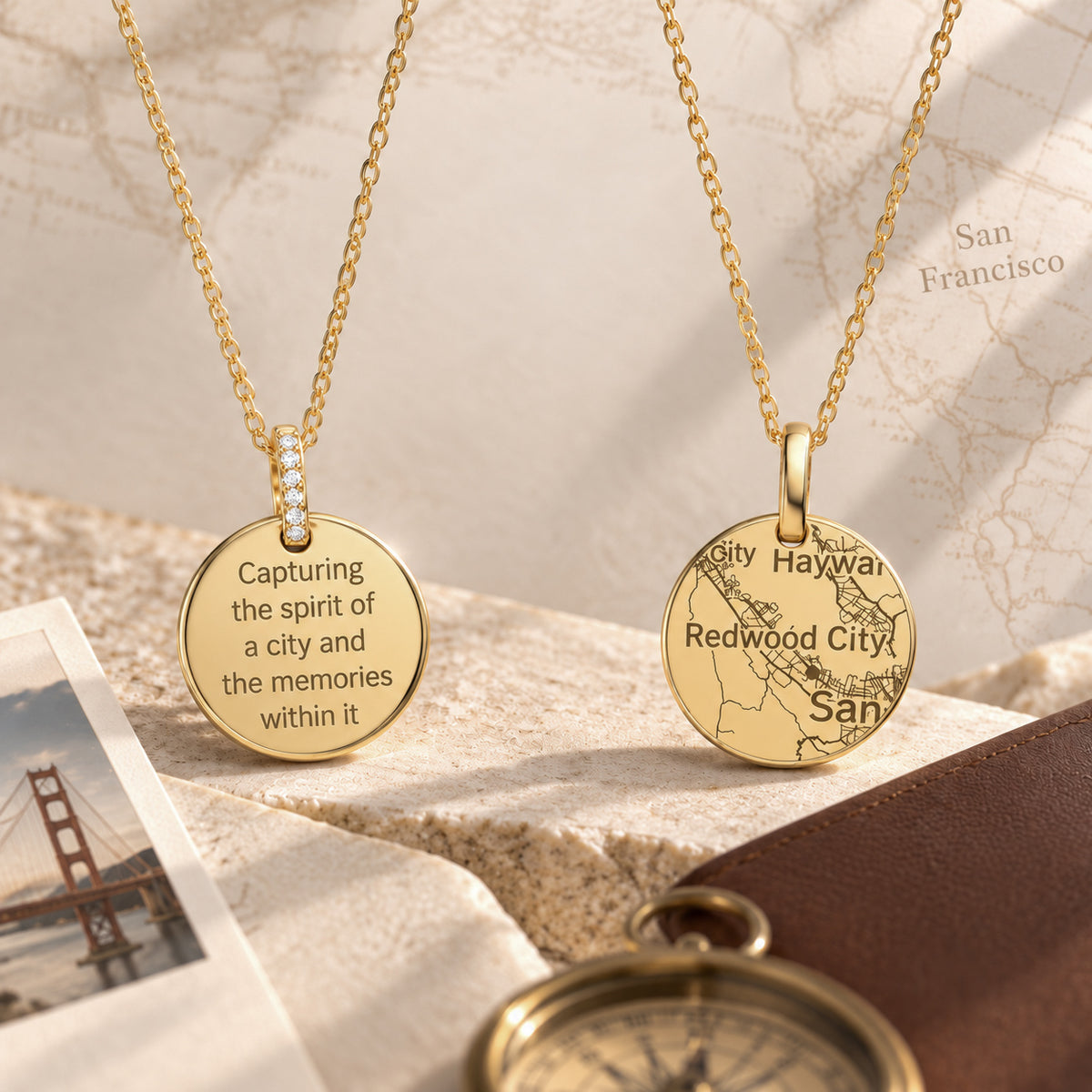 18K Gold Plated Silver Round Engravable Necklace SS25N001MAP
