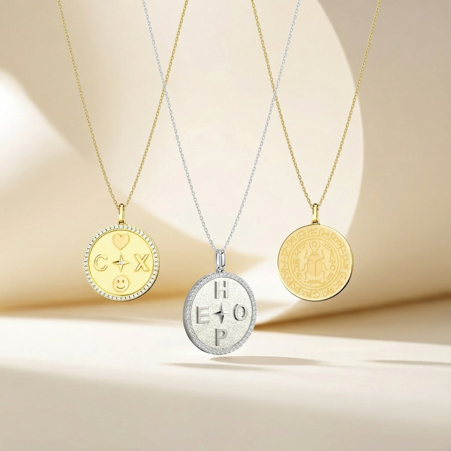18k Gold Plated Personal Story Medallion Necklace – Lucky Symbol & Engravable  AW24N001G